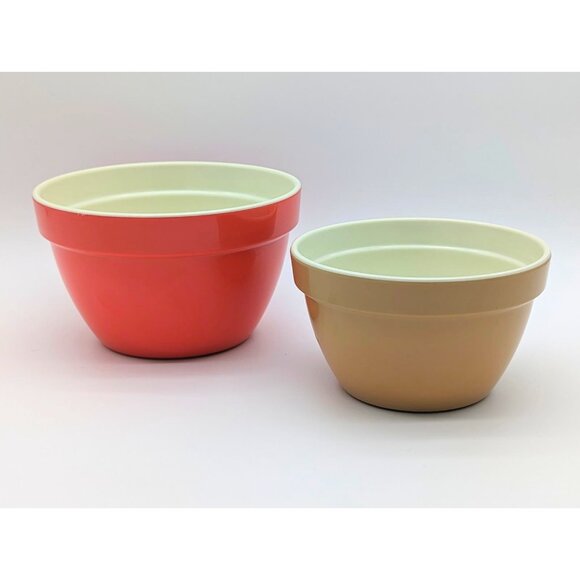 Vintage Melamin Red | Beige Nesting 6" and 7" Mixing Bowl Set - Picture 1 of 5